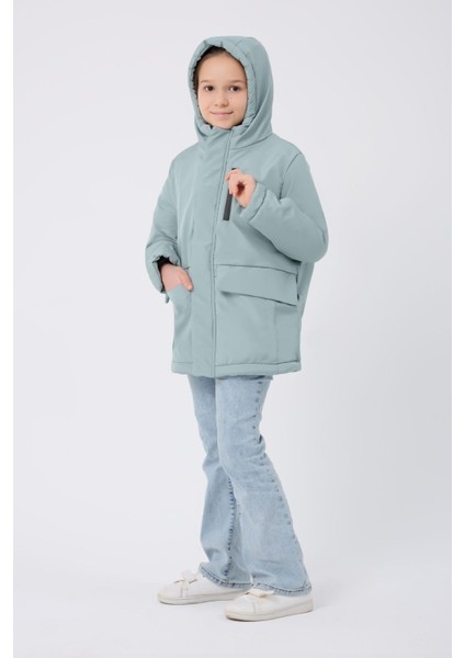 Spor Kız Çocuk Taba Kürklü Su ve Rüzgar Geçirmez Kapüşonlu 3 Mont Parka