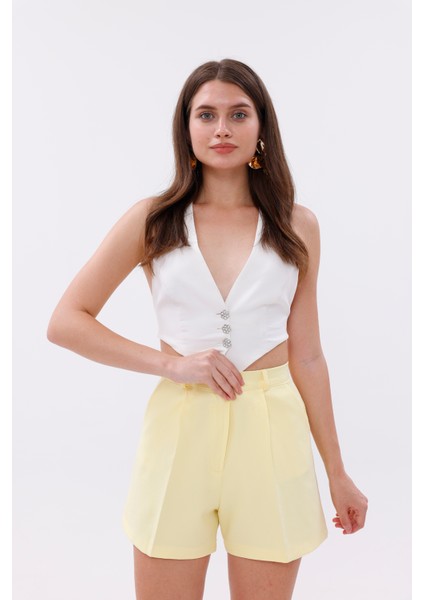 Fundachoosesxgenius Kadın Pileli Şort Iç Göstermez Lamineli Kadın Şort Pileli-Şort