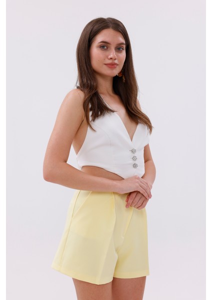 Fundachoosesxgenius Kadın Pileli Şort Iç Göstermez Lamineli Kadın Şort Pileli-Şort fiyatları