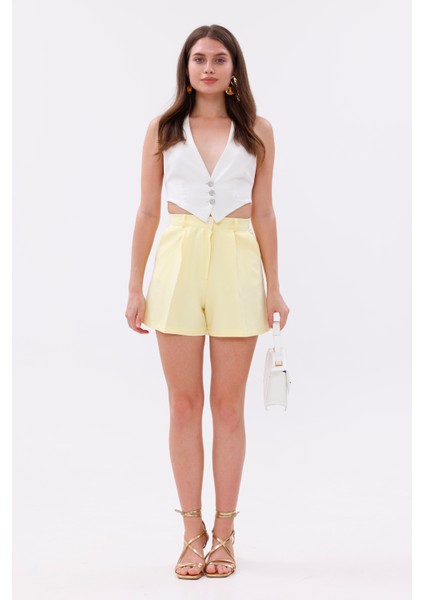 Fundachoosesxgenius Kadın Pileli Şort Iç Göstermez Lamineli Kadın Şort Pileli-Şort modelleri