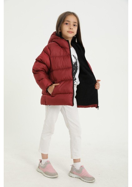 Kız Çocuk Polarlı Kapüşonlu Su Geçirmez Rüzgara Dayanıklı Cepli Şişme Kışlık Mont fiyatları