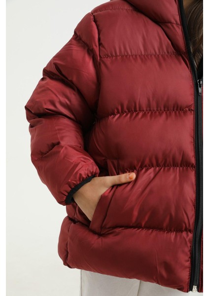 Kız Çocuk Polarlı Kapüşonlu Su Geçirmez Rüzgara Dayanıklı Cepli Şişme Kışlık Mont modelleri