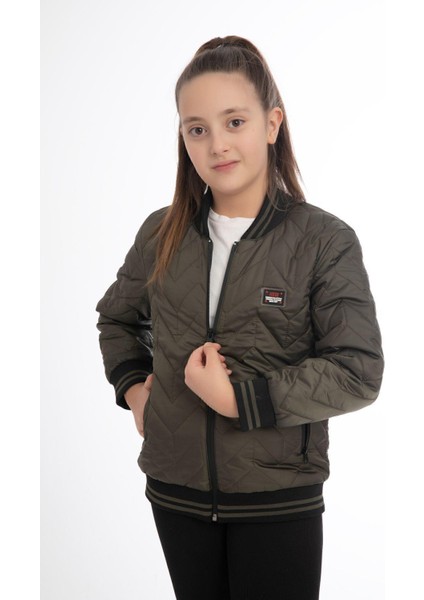 Kız Çocukkolej Yaka Astarlı Su ve Rüzgar Geçirmez Fermuarlı Cep Mont Ceket