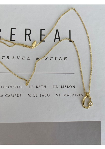 Xuping Minimal Oval Taş Detaylı Gold Kolye