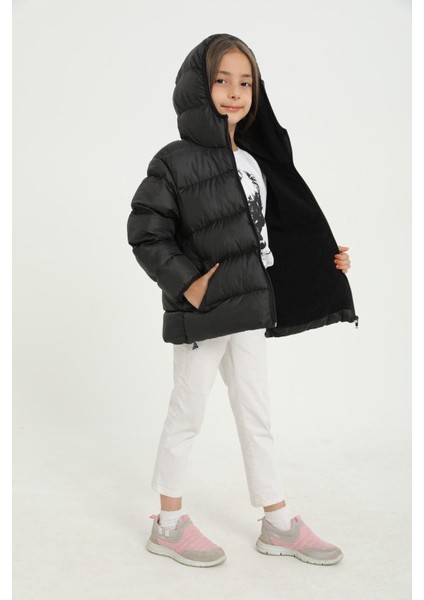 Kız Çocuk Polarlı Kapüşonlu Su Geçirmez Rüzgara Dayanıklı Cepli Şişme Kışlık Mont fiyatları