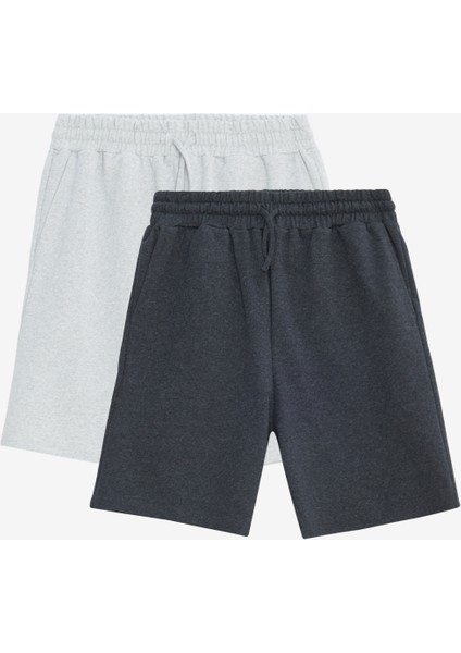 2'li Paket Pamuklu Rahat Nefes Alabilen 2 Iplik Cepli Örme Standart Fit Şort