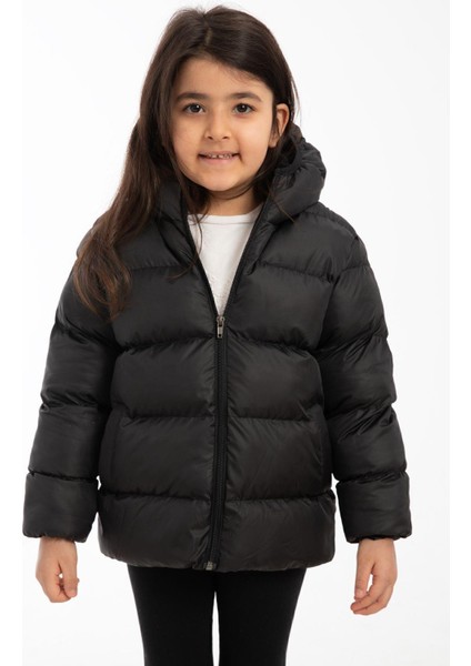 Kız Çocuk Polarlı Kapüşonlu Su Geçirmez Rüzgara Dayanıklı Şişme Kışlık Mont & Kaban