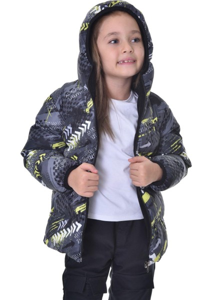 Kız Çocukdijital Desen Polar Su ve Rüzgar Geçirmez Kapüşonlu Şişme Kışlık Mont fiyatları