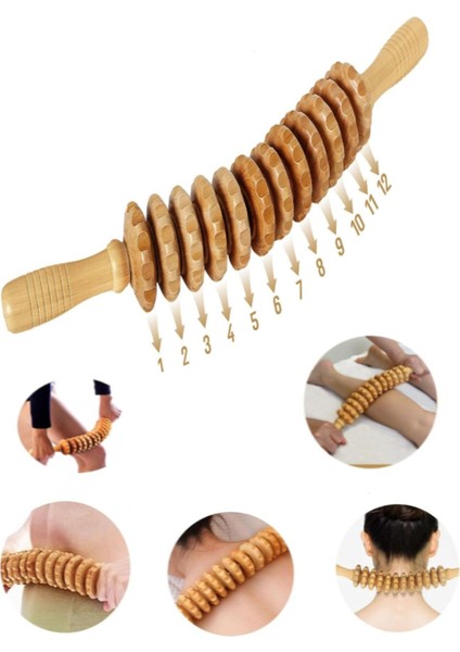 12 Dönerli Ahşap Masaj Rulosu ile Vücut Şekillendirme
