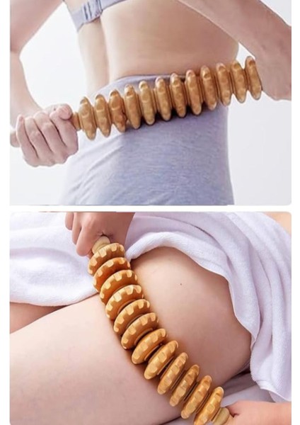 12 Dönerli Ahşap Masaj Rulosu ile Vücut Şekillendirme indirimleri