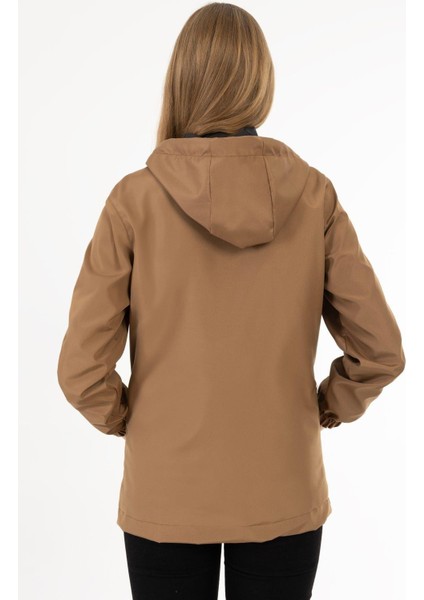 Kadın Astarlı Su Geçirmez ve Rüzgara Dayanıklı Kapüşonlu Cepli Yağmurluk - Rüzgarlık fırsatları
