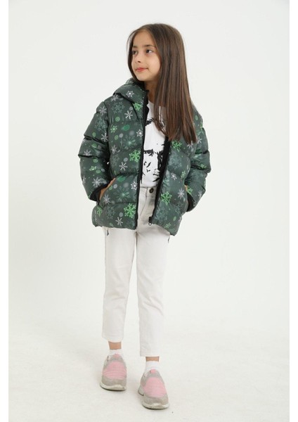 Spor Kız Çocukçiçek Desen Polar Su ve Rüzgar Geçirmez Kapüşonlu Şişme Mont fiyatları