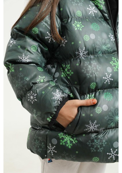 Spor Kız Çocukçiçek Desen Polar Su ve Rüzgar Geçirmez Kapüşonlu Şişme Mont modelleri