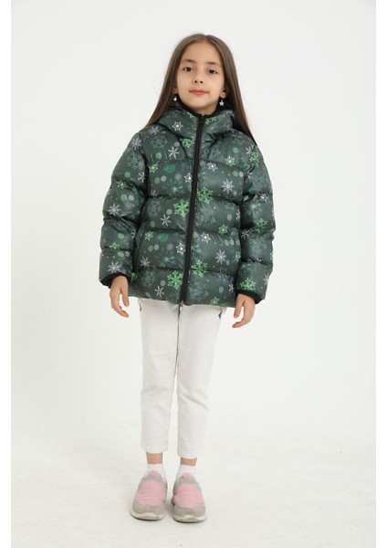 Spor Kız Çocukçiçek Desen Polar Su ve Rüzgar Geçirmez Kapüşonlu Şişme Mont fırsatları