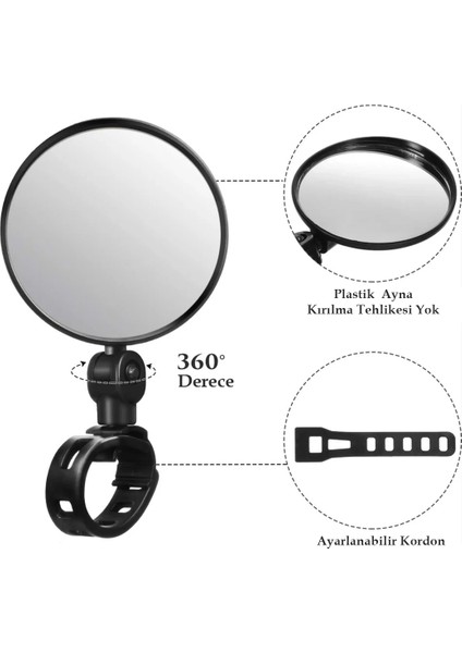 Elektrikli Scooter Bisiklet Dikiz Aynası, Tüm Bisikletlerle Uyumlu, 8 cm Çap, Gidon Kelepçesi, 360 Derece, 2 Adet, fiyatları