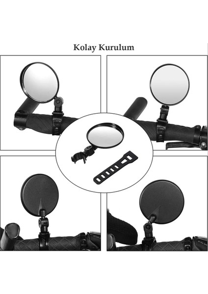 Elektrikli Scooter Bisiklet Dikiz Aynası, Tüm Bisikletlerle Uyumlu, 8 cm Çap, Gidon Kelepçesi, 360 Derece, 2 Adet, modelleri