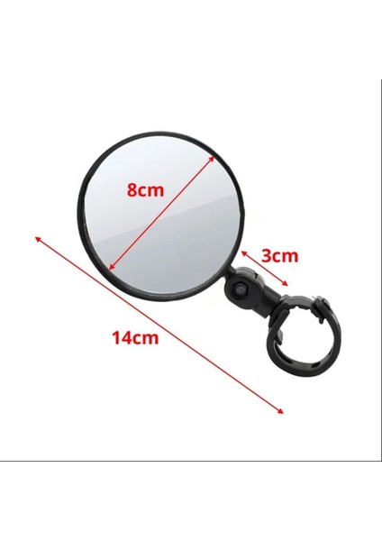 Elektrikli Scooter Bisiklet Dikiz Aynası, Tüm Bisikletlerle Uyumlu, 8 cm Çap, Gidon Kelepçesi, 360 Derece, 2 Adet,