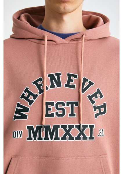 Garen Erkek Yumuşacık Içi Polarlı Baskılı Regular Kordonlu Pembe Sweatshirt modelleri