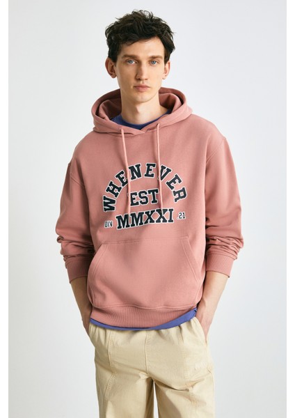 Garen Erkek Yumuşacık Içi Polarlı Baskılı Regular Kordonlu Pembe Sweatshirt fırsatları