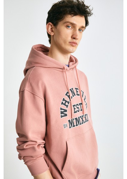 Garen Erkek Yumuşacık Içi Polarlı Baskılı Regular Kordonlu Pembe Sweatshirt indirimleri