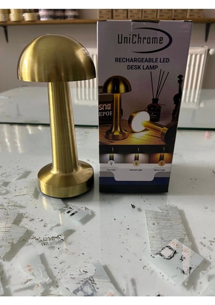 Renkli Dokunmatik Mantar Masa Lambası, Şarjlı, Metal, 3 Işık Seçeneği indirimleri