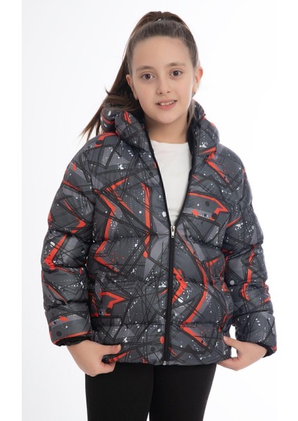 Kız Çocuk Kar Tanesi Desen Polar Su ve Rüzgar Geçirmez Kapüşonlu Cepli Şişme Kışlık Mont fiyatları