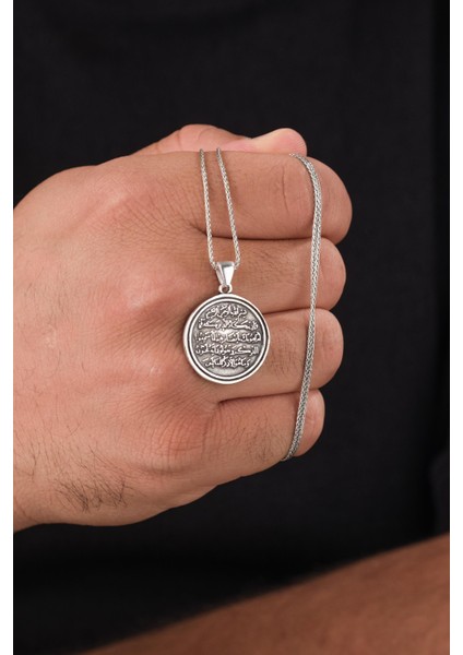 Gümüş Nazar Ayeti Kolye (Kalem Suresi 51-52. Ayet) Eskitme Karartılmış Erkek Kolye fiyatları