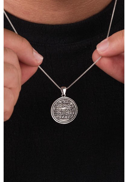 Gümüş Nazar Ayeti Kolye (Kalem Suresi 51-52. Ayet) Eskitme Karartılmış Erkek Kolye modelleri