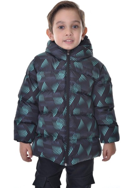 Kız Çocukdijital Desen Polar Su ve Rüzgar Geçirmez Kapüşonlu Şişme Kışlık Mont