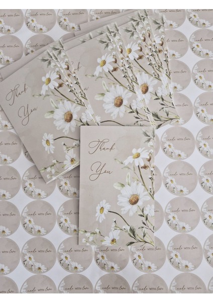 Papatya Temalı Kart ve Sticker Seti