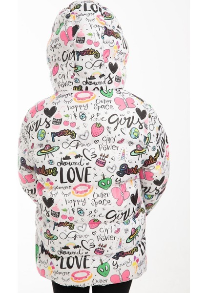 Kız Çocuk Polarlı Kapüşonlu Girls Yazılı Kelebek Desenli Kışlık Şişme Mont & Kaban & Parka fırsatları
