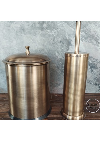 Antik Eskitme Kaplama Kapaklı Çöp Kovası Set