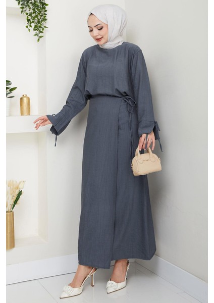 Bağcık Detaylı Etekli Takım Füme HM2724 fırsatları