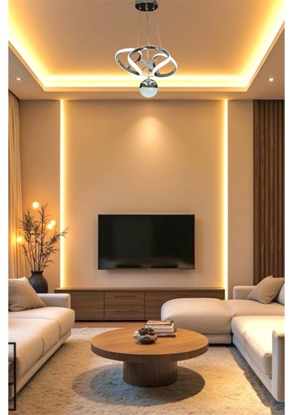 Modern Krom Toplu Space 3 Renk Kumandalı (Beyaz&sarı&günışığı) LED Avize fiyatları