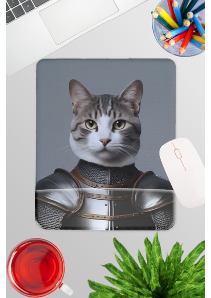 Ortaçağ Kostümlü Kediler No:6 Oyuncu Gaming Dikdörtgen Bilek Destekli Mousepad