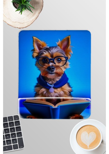 Kitap Okuyan Sevimli Köpekler No:5 Oyuncu Gaming Dikdörtgen Bilek Destekli Mousepad