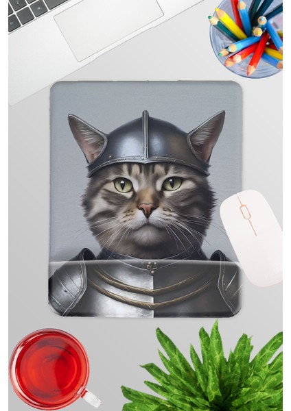 Ortaçağ Kostümlü Kediler No:12 Oyuncu Gaming Dikdörtgen Bilek Destekli Mousepad