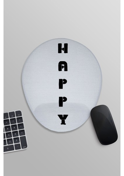 Happy Dikey Yazı Baskılı Oval Bilek Destekli Mousepad