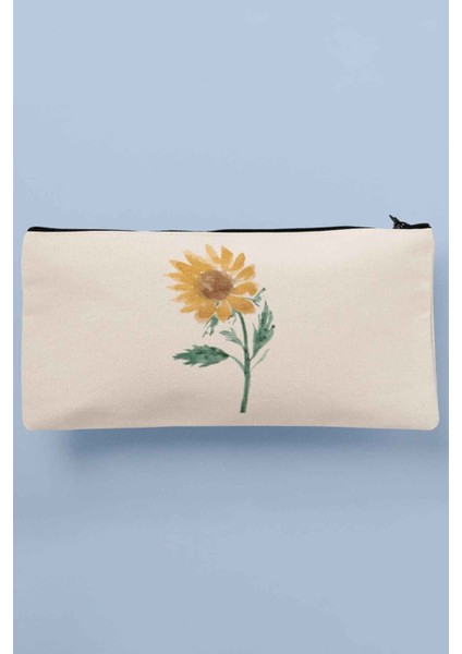 Ayçiçeği Baskılı Bez Makyaj Çantası Kalemlik Cüzdan