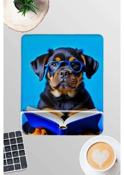 Kitap Okuyan Sevimli Köpekler No:2 Oyuncu Gaming Dikdörtgen Bilek Destekli Mousepad
