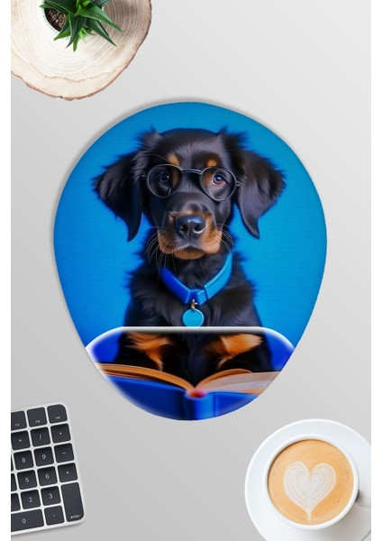 Kitap Okuyan Sevimli Köpekler No:4 Oyuncu Gaming Oval Bilek Destekli Mousepad