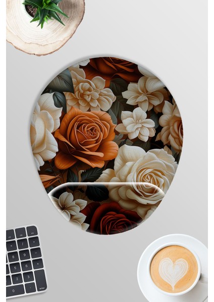 Bej Güller No:1 Baskılı Oyuncu Gaming Oval Bilek Destekli Mousepad