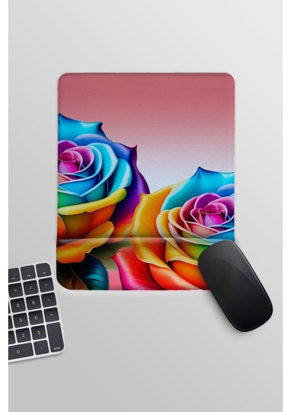 Pop Art Çiçek Baskılı Oyuncu Gaming Dikdörtgen Bilek Destekli Mousepad