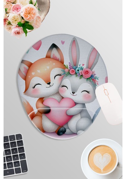 Sevimli Hayvanlar No:3 Baskılı Oyuncu Gaming Oval Bilek Destekli Mousepad