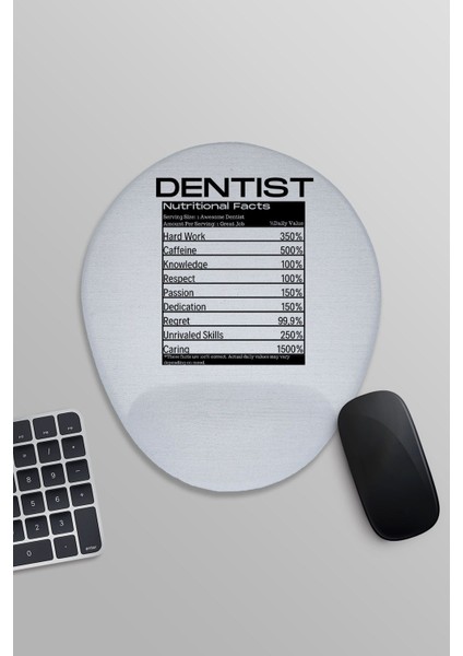 Dentist Nutrition Facts Diş Hekimi Hediyelik Baskılı Oval Bilek Destekli Mousepad