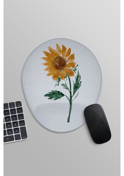 Ayçiçeği Baskılı Oval Bilek Destekli Mousepad