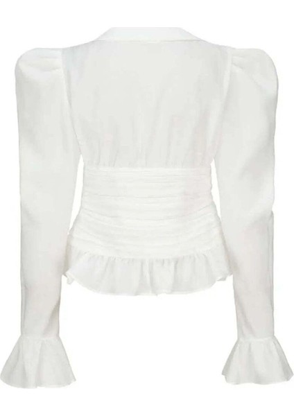 Lüks Emilia Top: V-Yaka, Portföy Detaylı ve Inci Düğmeli Şıklık fiyatları