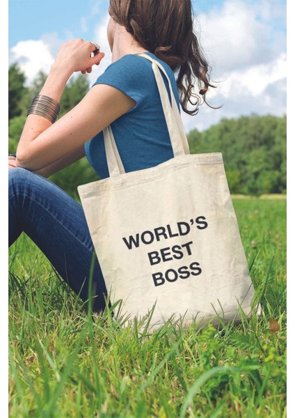 World's Best The Office Baskılı %100 Pamuklu Ham Bez Bej Çanta