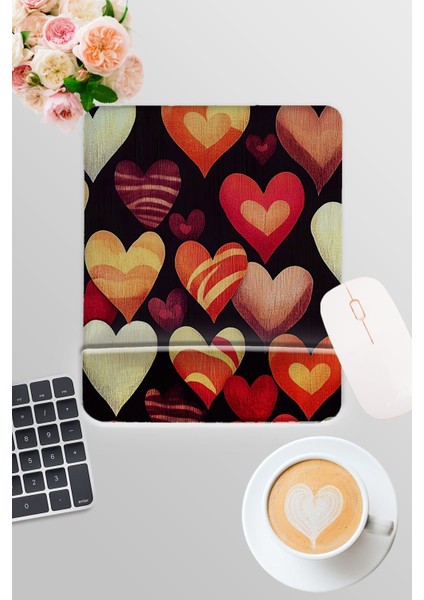 Retro Kalp No:4 Baskılı Oyuncu Gaming Dikdörtgen Bilek Destekli Mousepad