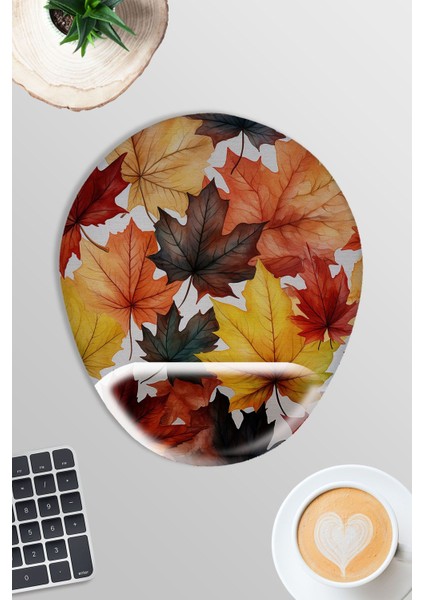 Sonbahar Yaprakları No:4 Oyuncu Gaming Oval Bilek Destekli Mousepad